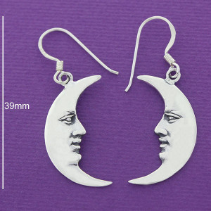 Pendientes luna con rostro grande plata de ley gancho colgar 6802,plata Madrid España,tienda física